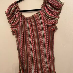 Striped and Polka Dot Ruffle Sleeve Top